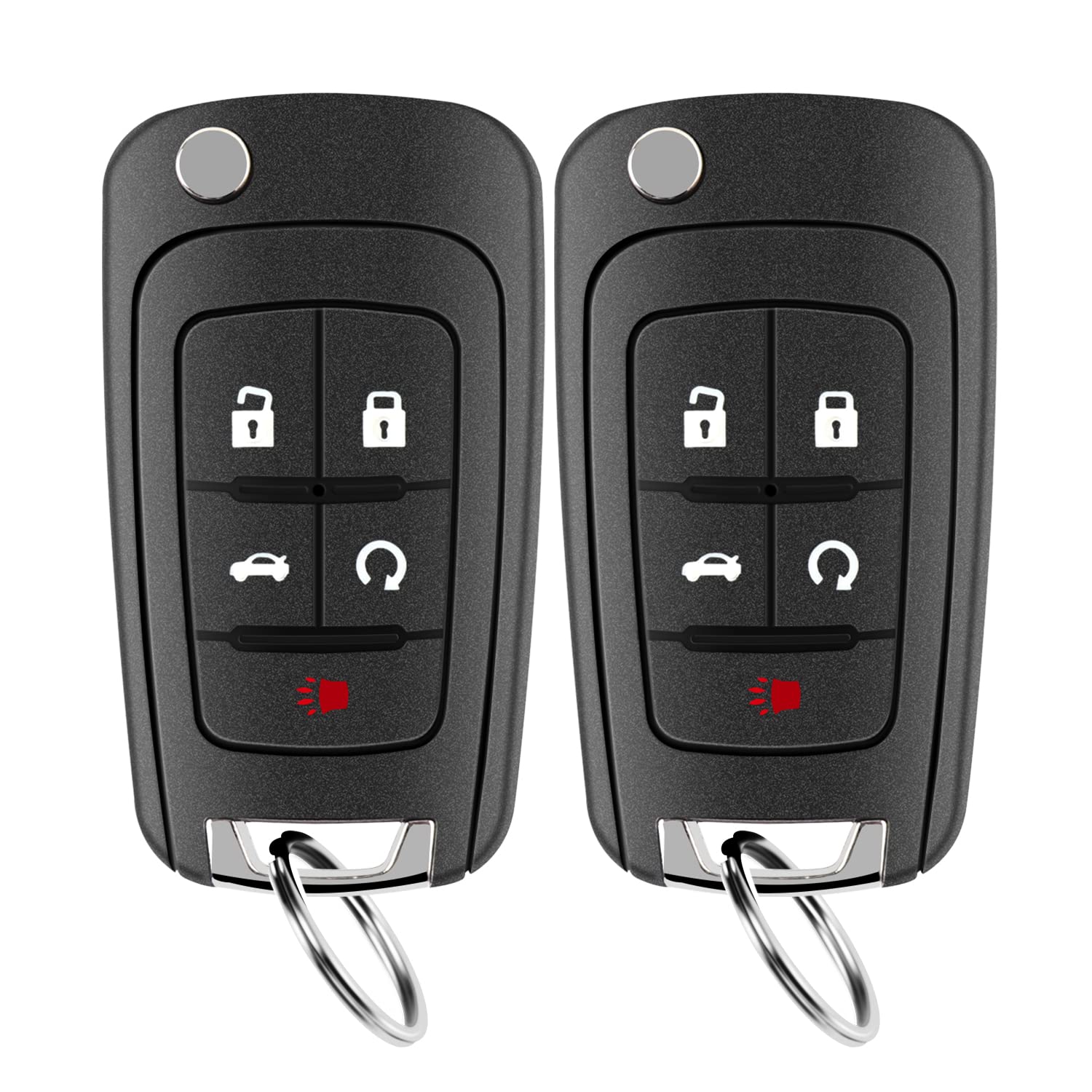 5 Button Flip Key Fob Replacement for Chevy Equinox Camaro Cruze Malibu Impala Sonic GMC Terrain Buick Lacrosse Pack of 2
