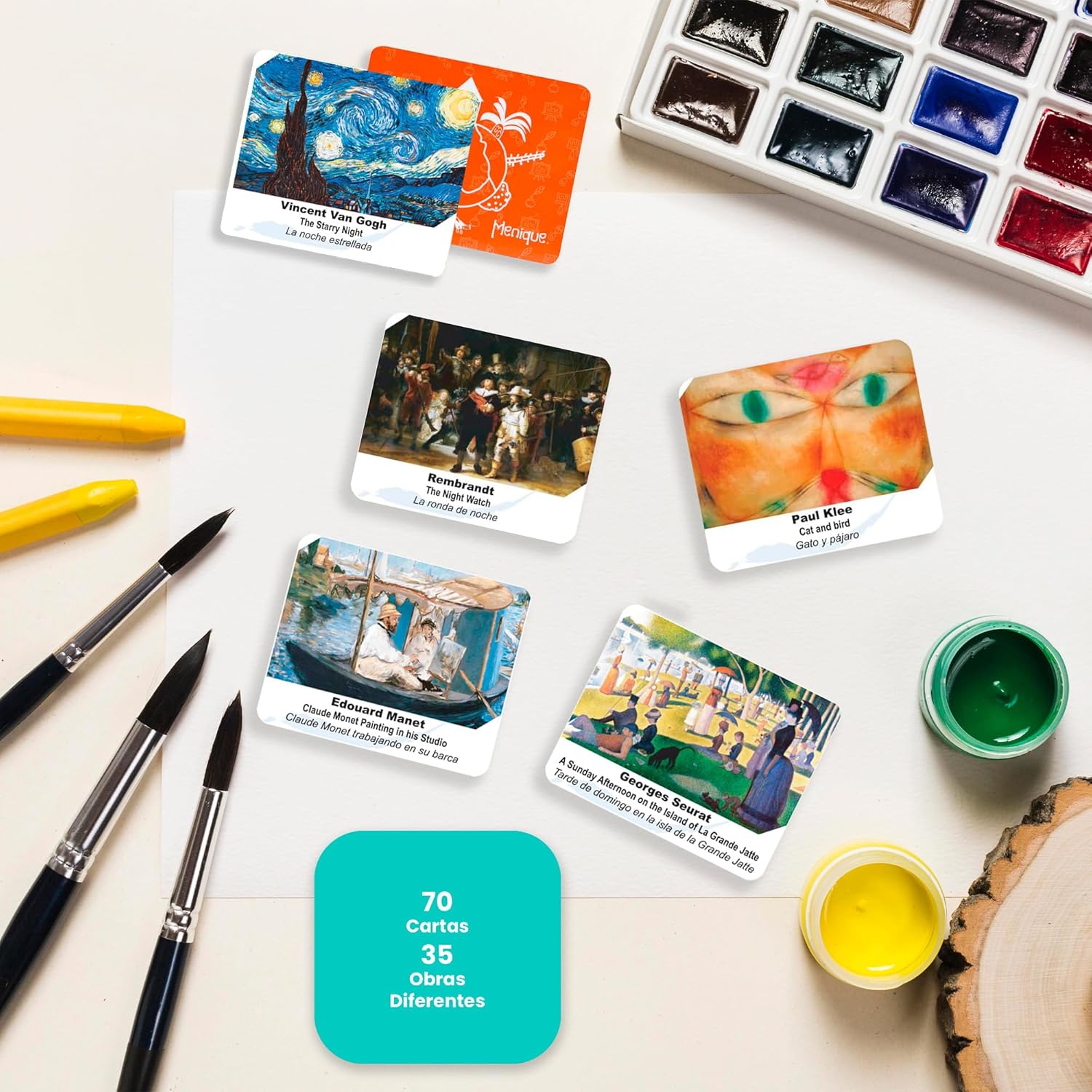 Menique Menique Memory Matching Game Featuring Famous Paintings for Adults and Children 70 Cards 35 Pairs Educational Fun for 2 to 10 Players - View 9 of 9