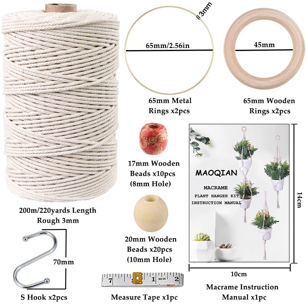 MAOQIAN MAOQIAN 3 in 1 Macrame Kit for Beginners with 220 Yards Cotton Cord and DIY Plant Hanger Kits Ideal for Adults and Craft Enthusiasts - View 2 of 7