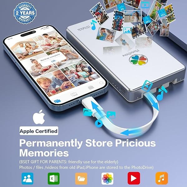 iDiskk iDiskk 2TB MFi Certified External Hard Drive: Fast Backup for iPhone, iPad, MacBook & Android - Perfect for Photos & Videos - View 3 of 9