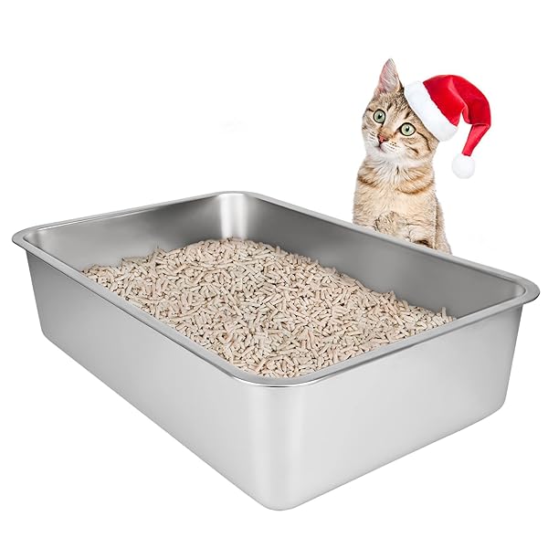ikitchen IKITCHEN Large Stainless Steel Cat Litter Box Odor Free Stain Resistant Rustproof Non Stick with Anti-slip Bottom 19.5L x 13.5W x 6H