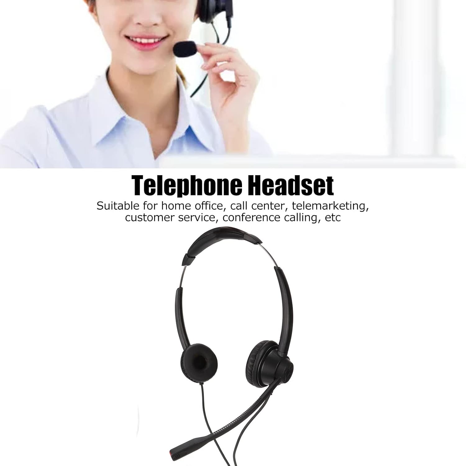 Sanpyl Sanpyl Wired Telephone Headset with Microphone Noise Canceling Binaural Design Volume Control for Call Center and Business Use - View 2 of 9