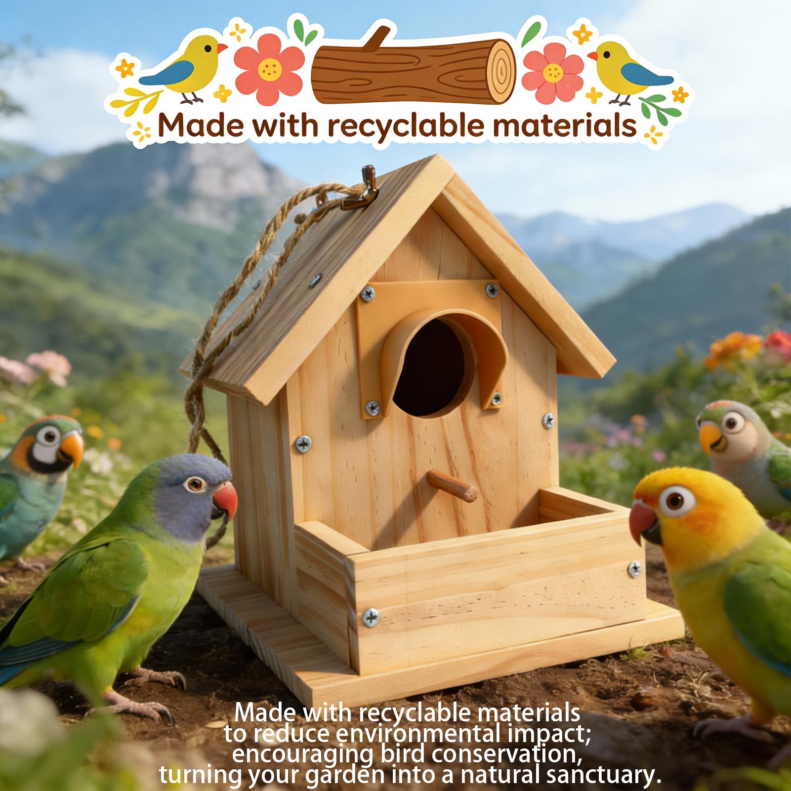 Paiaojia DIY Outdoor Wooden Bird House Kit for Easy Assembly Perfect for Backyard Patio Decor and Bird Nesting 4.6 Inches with Bolt Driver - View 7 of 8
