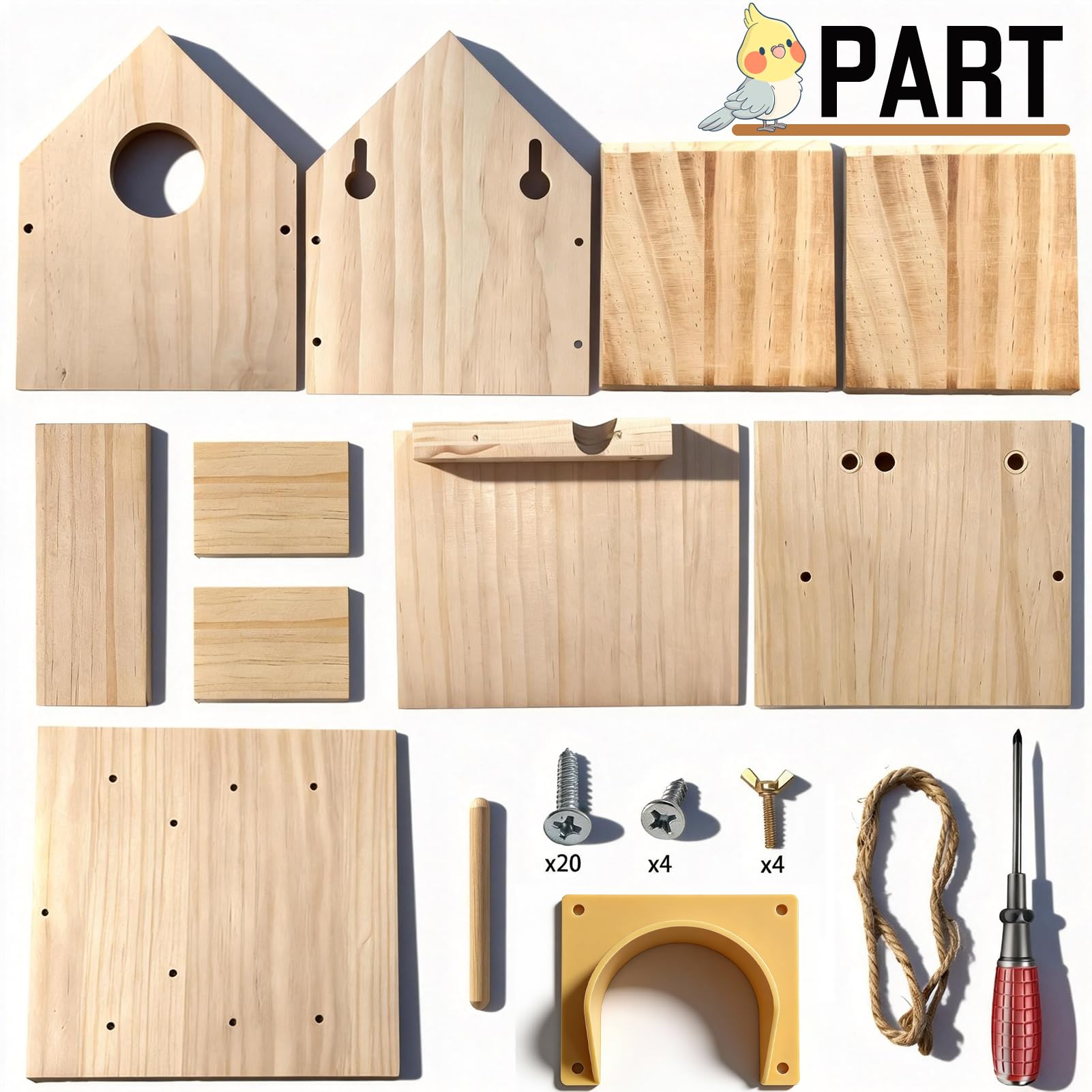 Paiaojia DIY Outdoor Wooden Bird House Kit for Easy Assembly Perfect for Backyard Patio Decor and Bird Nesting 4.6 Inches with Bolt Driver - View 8 of 8