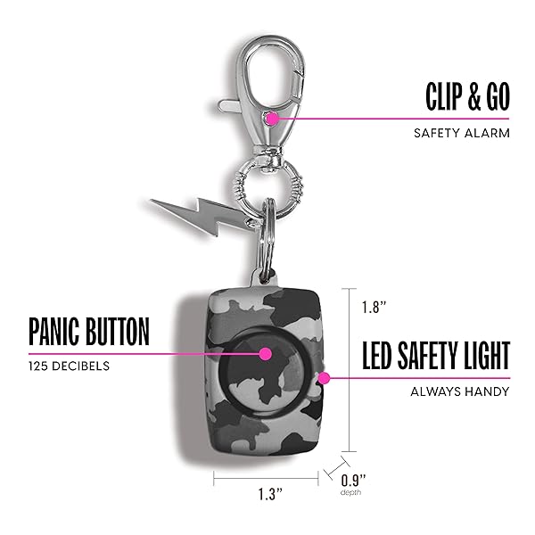 BLINGSTING Blingsting Personal Safety Alarm for Women 125 Decibel Loud Self Defense Alarm with LED Light Keychain Clip TSA Approved Grey Camo - View 4 of 9