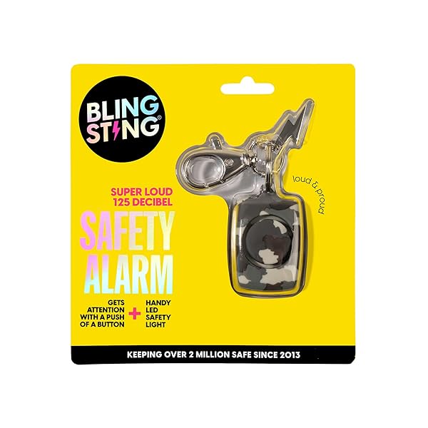 BLINGSTING Blingsting Personal Safety Alarm for Women 125 Decibel Loud Self Defense Alarm with LED Light Keychain Clip TSA Approved Grey Camo - View 9 of 9