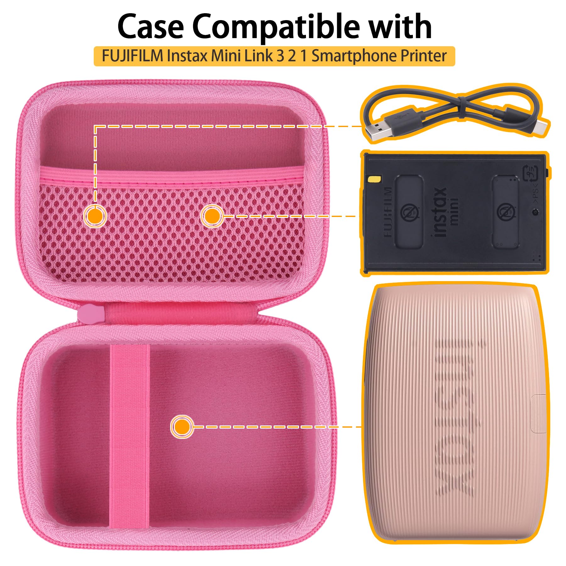 co2CREA co2CREA Hard Travel Case for Fujifilm Instax Mini Link 3 2 1 Smartphone Printer All Pink Durable Protection - View 2 of 9