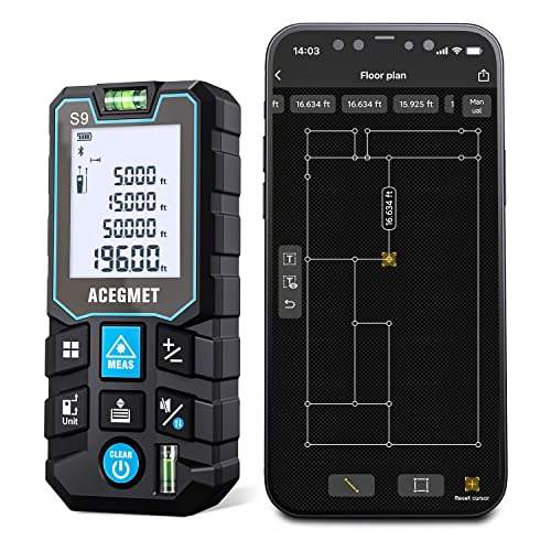 ACEGMET Precision Laser Measurement Tool with App: 229 Ft Range, Real-Time Data, Floor Plan Mapping & 6 Modes