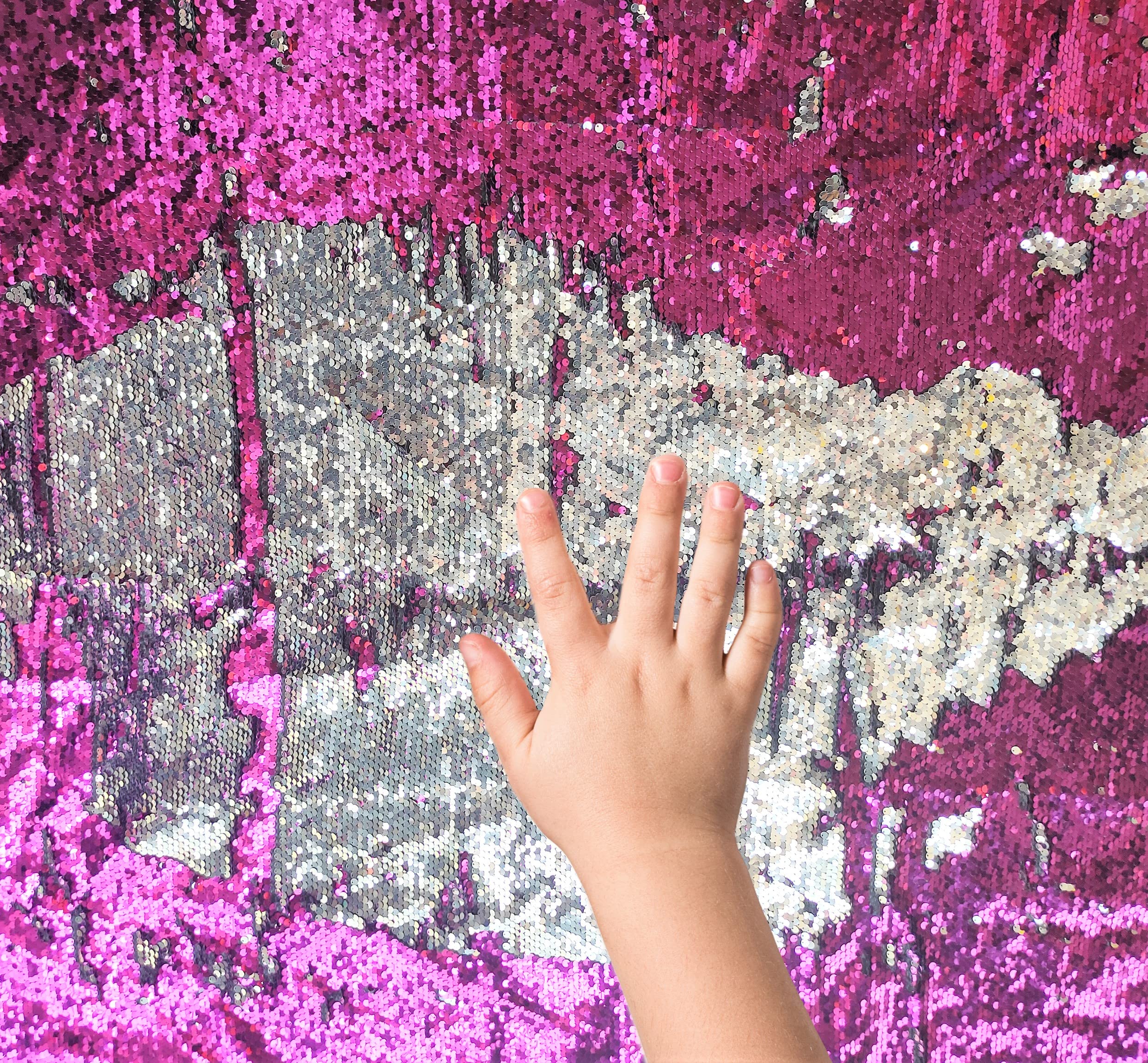 penepico Sensory Wall Sequin Flip Fabric for Kids Large Sequins Tactile Materials for Classroom Calming Corner 1 yd Purple Silver - View 3 of 4