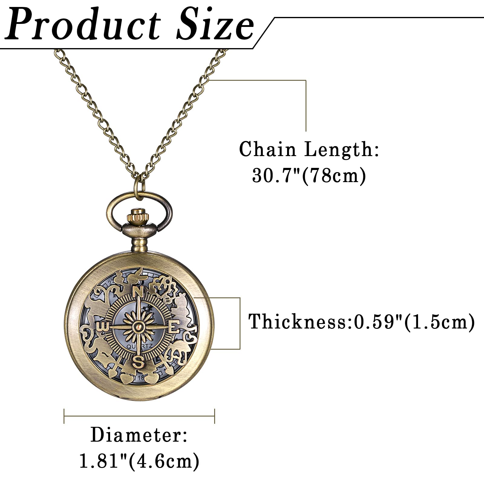 Lancardo Antique Bronze Pocket Watch Vintage Unisex Hollow Out Astrolabe Carving Arabic Markers with Chain for Halloween Costume Retro - View 3 of 7