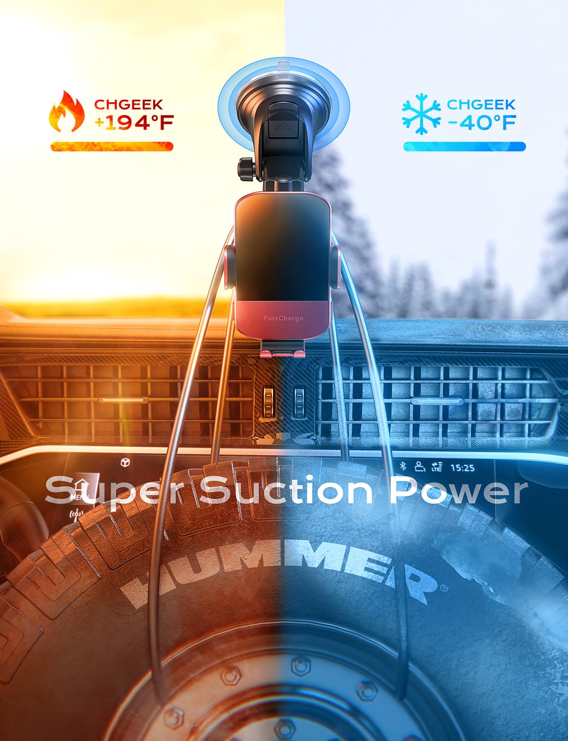 CHGeek CHGeek Wireless Car Charger 15W Fast Charging Auto Clamping Phone Mount for iPhone 15 14 13 12 11 Pro Max Samsung Galaxy S24 S23 S22 S21 S20 S10+ Red - View 6 of 9