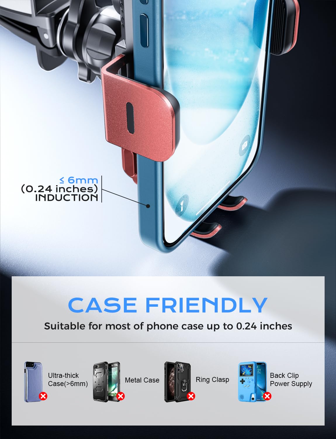 CHGeek CHGeek Wireless Car Charger 15W Fast Charging Auto Clamping Phone Mount for iPhone 15 14 13 12 11 Pro Max Samsung Galaxy S24 S23 S22 S21 S20 S10+ Red - View 7 of 9