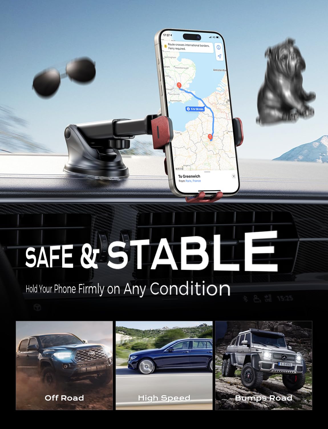 CHGeek CHGeek Wireless Car Charger 15W Fast Charging Auto Clamping Phone Mount for iPhone 15 14 13 12 11 Pro Max Samsung Galaxy S24 S23 S22 S21 S20 S10+ Red - View 8 of 9