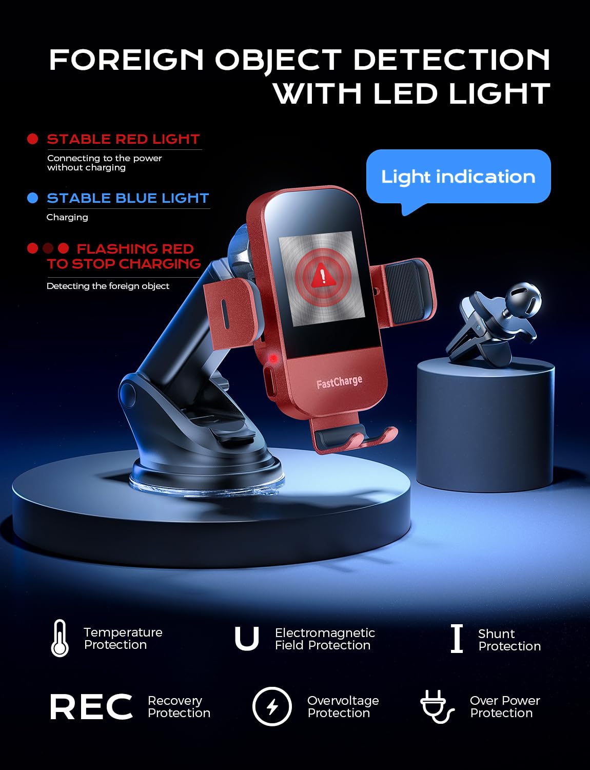 CHGeek CHGeek Wireless Car Charger 15W Fast Charging Auto Clamping Phone Mount for iPhone 15 14 13 12 11 Pro Max Samsung Galaxy S24 S23 S22 S21 S20 S10+ Red - View 9 of 9