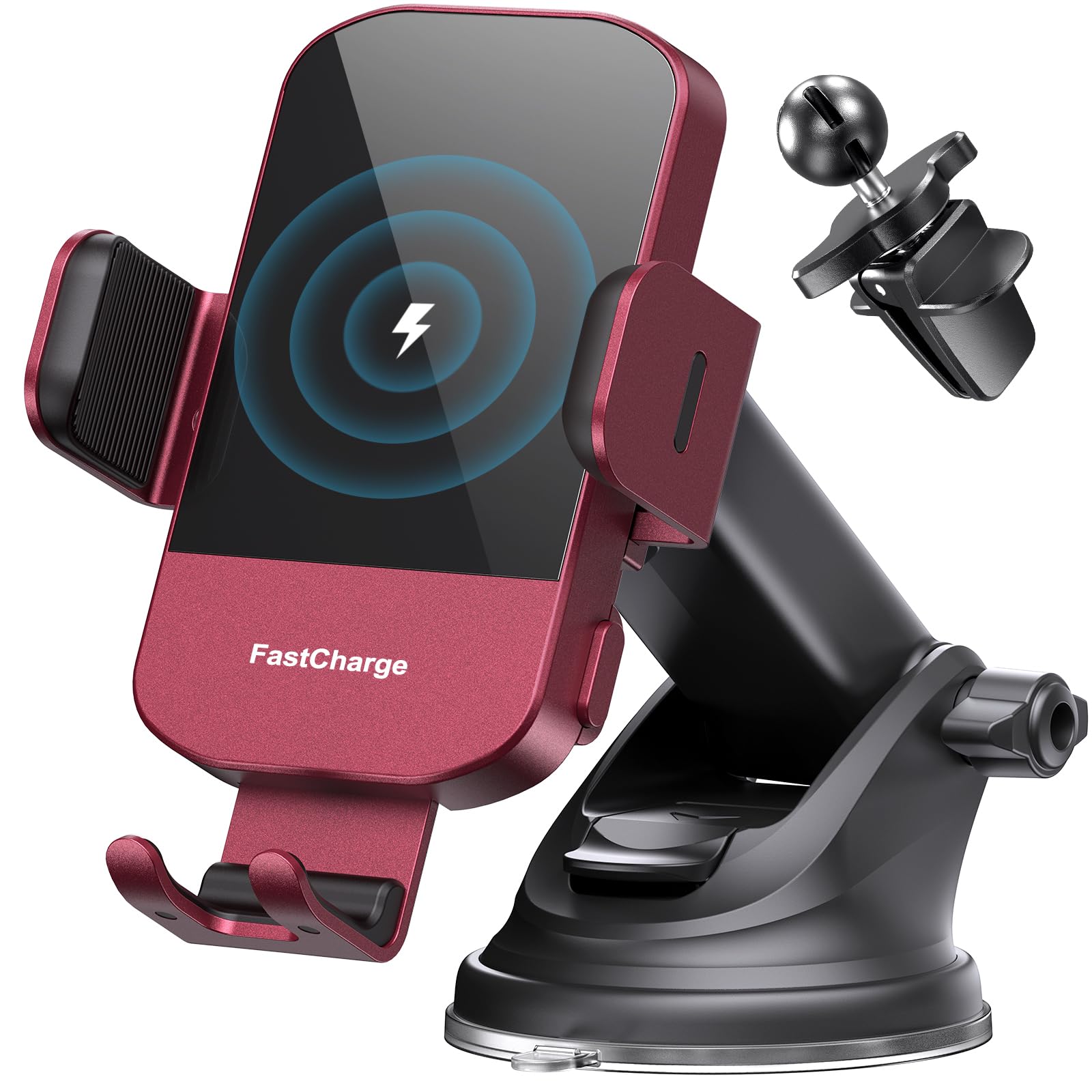 CHGeek CHGeek Wireless Car Charger 15W Fast Charging Auto Clamping Phone Mount for iPhone 15 14 13 12 11 Pro Max Samsung Galaxy S24 S23 S22 S21 S20 S10+ Red