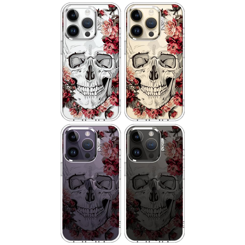 MOSNOVO iPhone 14 Pro Case Transparent TPU Bumper Floral Skull Design 6.6 ft Drop Impact Anti Peel Off Tech 6.1 Inch Cover - View 3 of 6