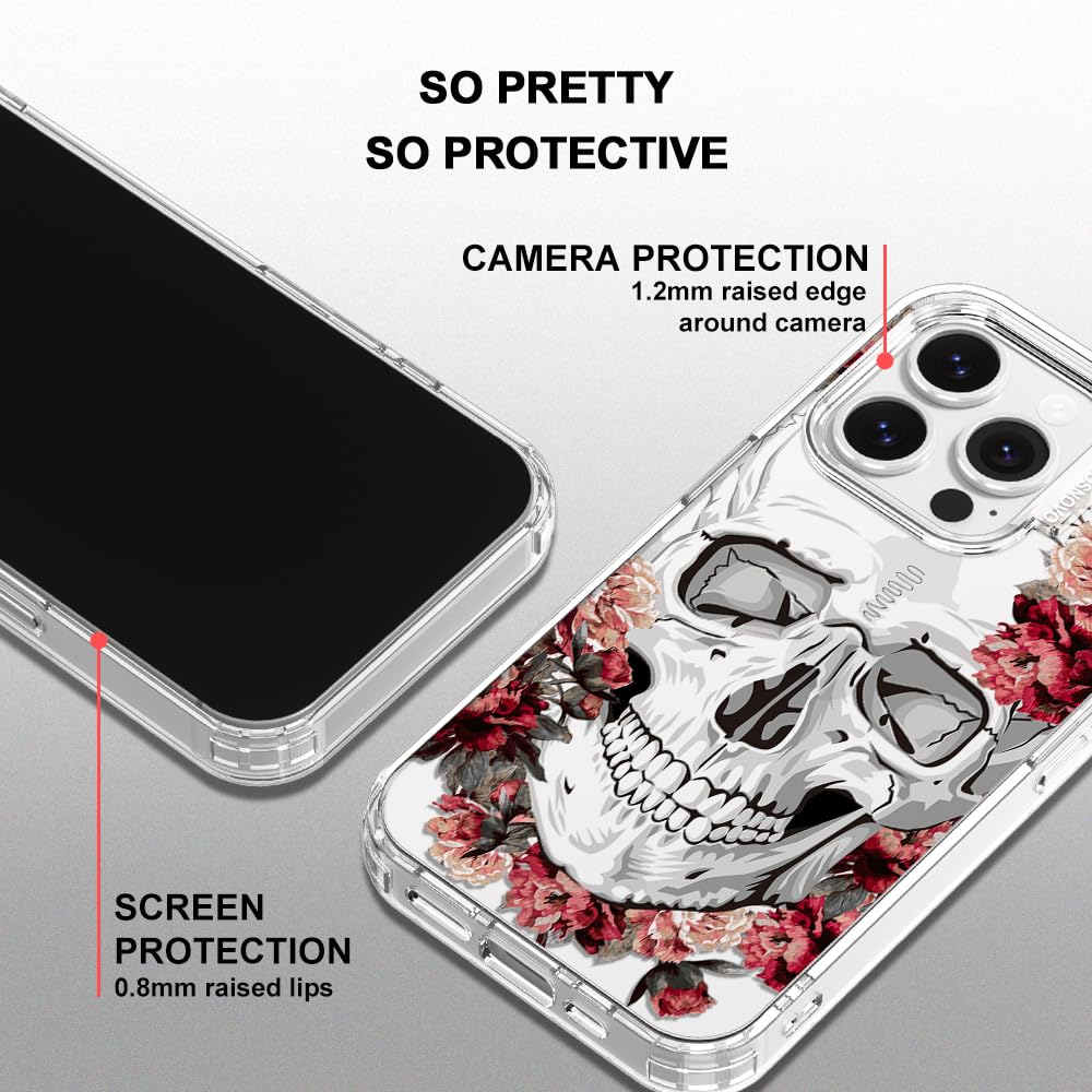 MOSNOVO iPhone 14 Pro Case Transparent TPU Bumper Floral Skull Design 6.6 ft Drop Impact Anti Peel Off Tech 6.1 Inch Cover - View 4 of 6