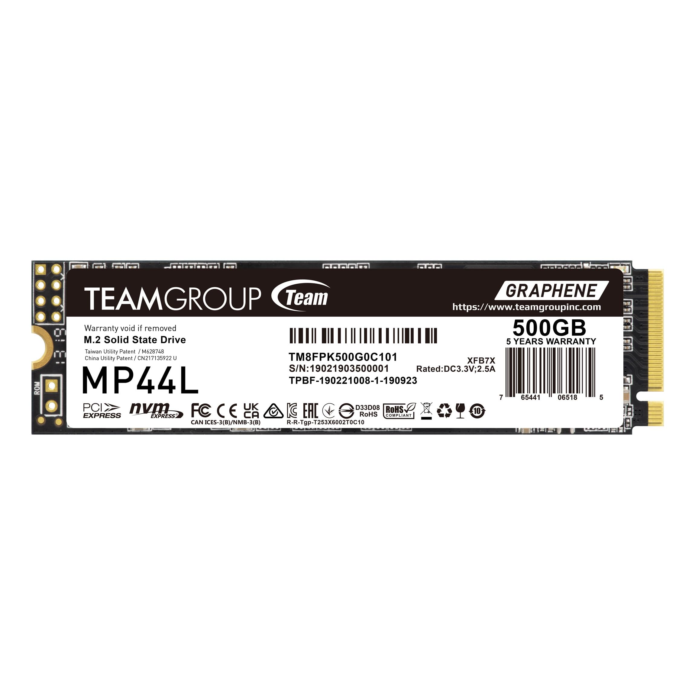 TEAMGROUP MP44L 500GB NVMe SSD High Speed 5000MBs Read 3700MBs Write M2 2280 for Laptop and Desktop Upgrade