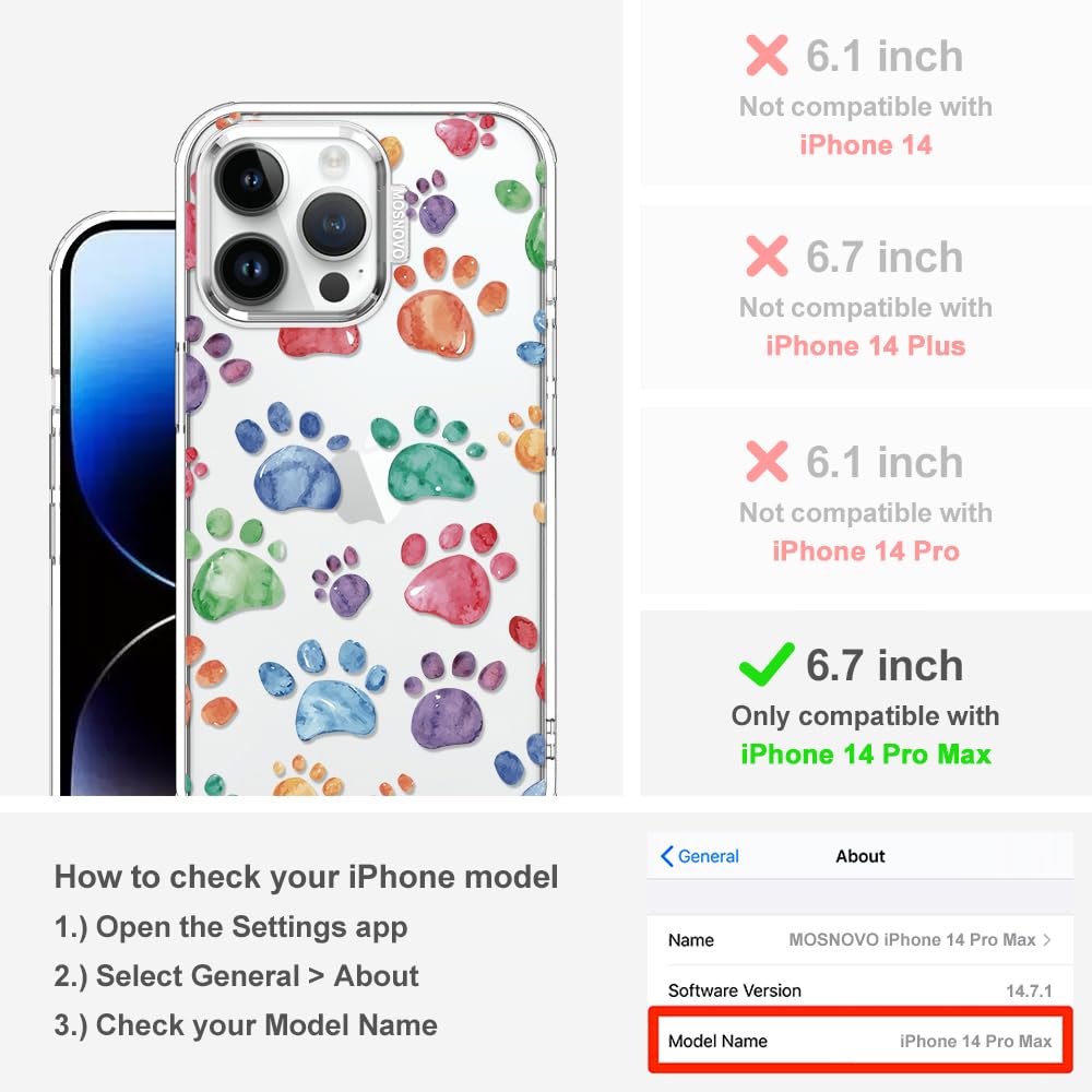 MOSNOVO iPhone 14 Pro Max Case Clear TPU Shockproof Bumper with Dog Paw Design 6.6 ft Drop Impact Anti Peel Off Tech 6.7 Inch Cover - View 2 of 6