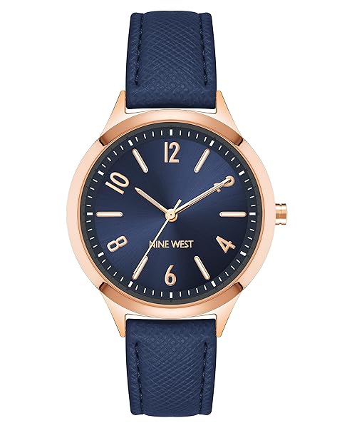 Shop Nine West Women's Strap Watch NW/2836 - Navy Blue & Rose Gold Style