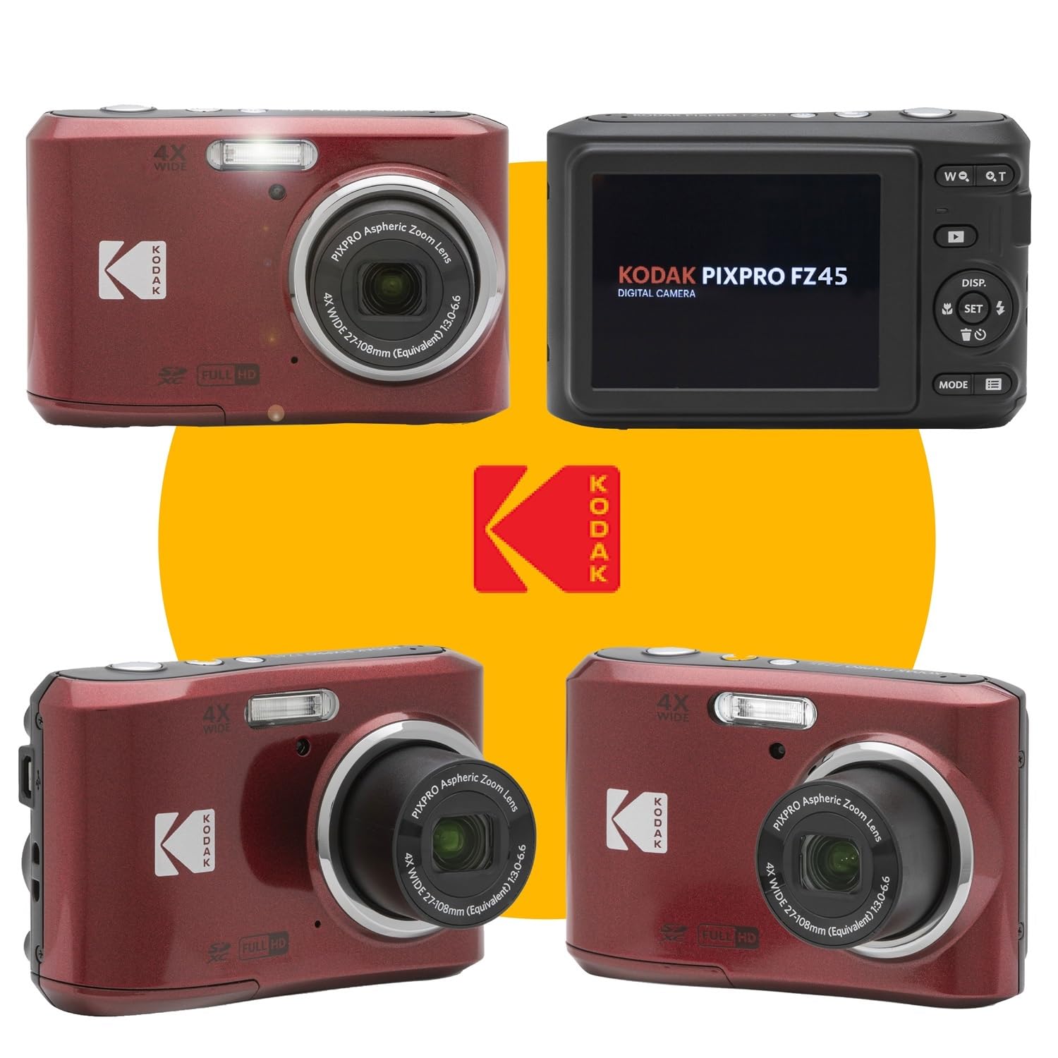 PHOTO4LESS Kodak PIXPRO FZ45 Digital Camera Bundle with 32GB Card Case Monopod Cleaning Pen Screen Protectors and Tripod Red - View 3 of 8