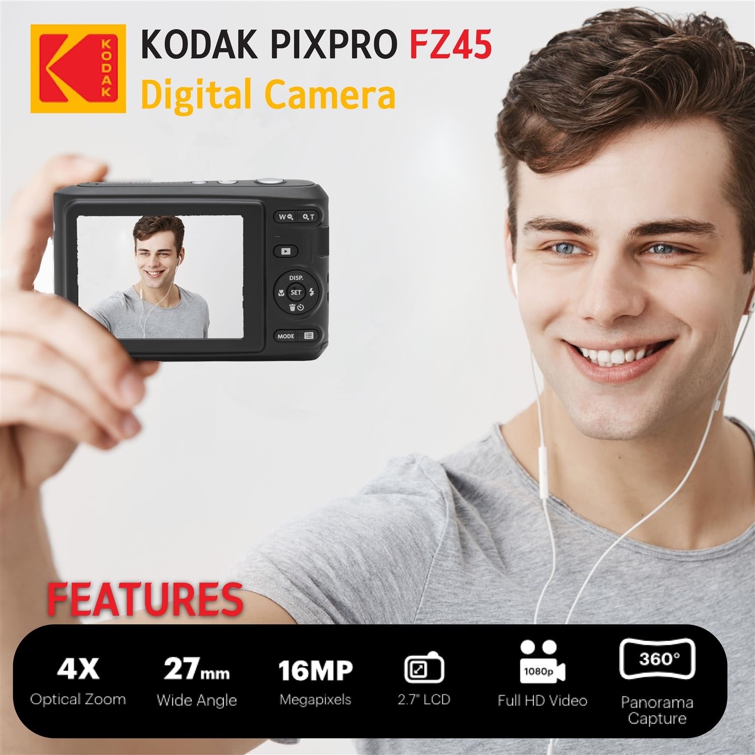 PHOTO4LESS Kodak PIXPRO FZ45 Digital Camera Bundle with 32GB Card Case Monopod Cleaning Pen Screen Protectors and Tripod Red - View 4 of 8