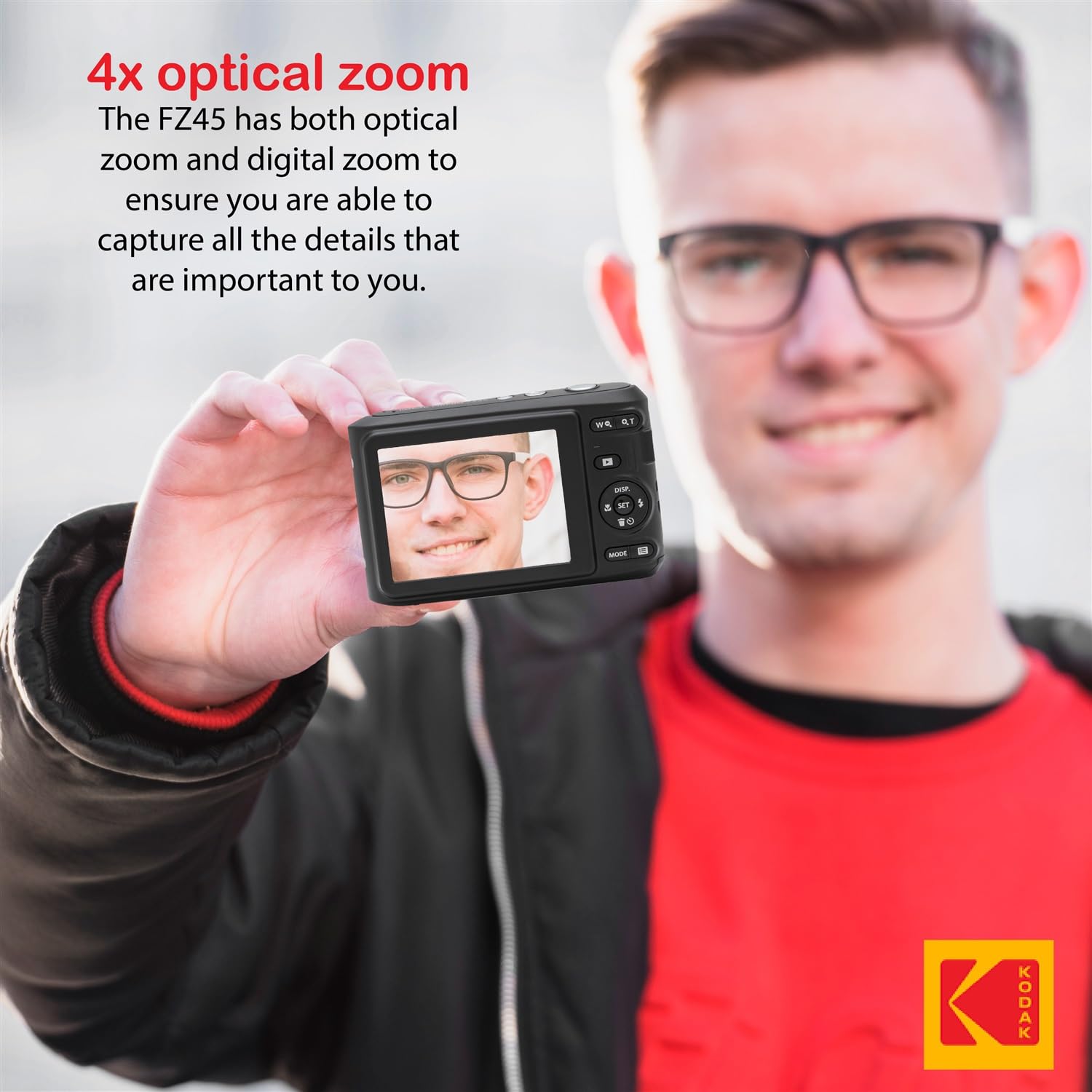 PHOTO4LESS Kodak PIXPRO FZ45 Digital Camera Bundle with 32GB Card Case Monopod Cleaning Pen Screen Protectors and Tripod Red - View 6 of 8