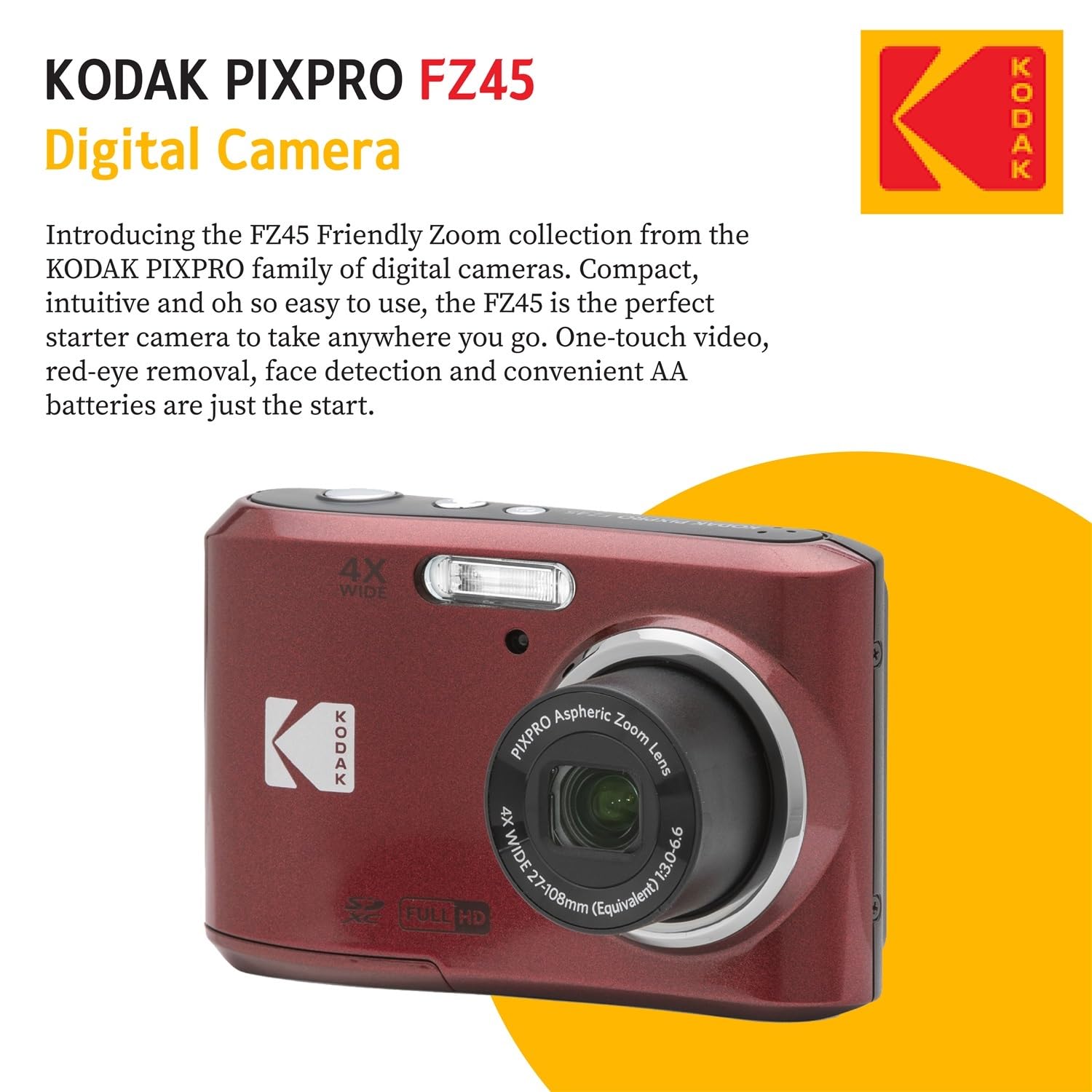 PHOTO4LESS Kodak PIXPRO FZ45 Digital Camera Bundle with 32GB Card Case Monopod Cleaning Pen Screen Protectors and Tripod Red - View 7 of 8