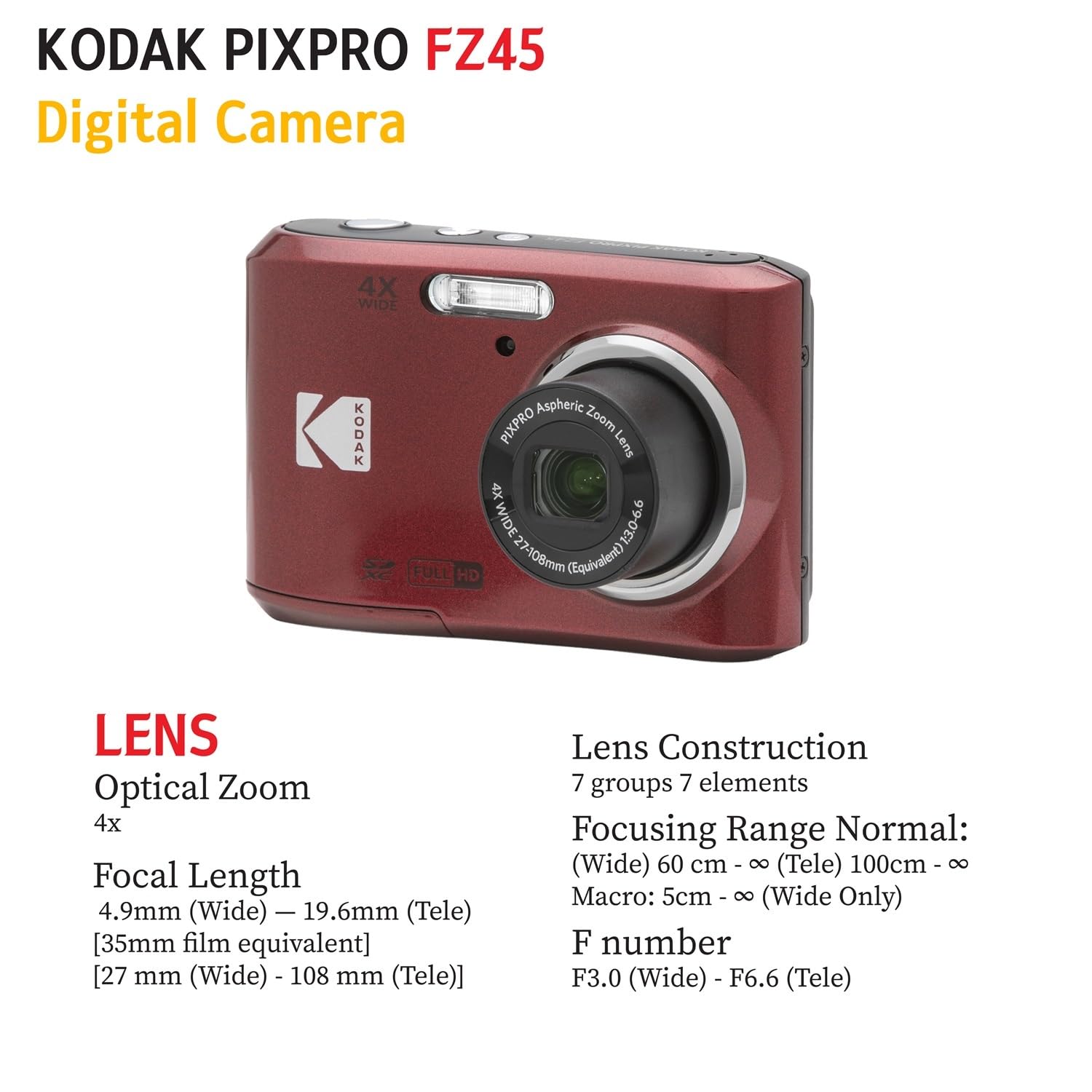 PHOTO4LESS Kodak PIXPRO FZ45 Digital Camera Bundle with 32GB Card Case Monopod Cleaning Pen Screen Protectors and Tripod Red - View 8 of 8