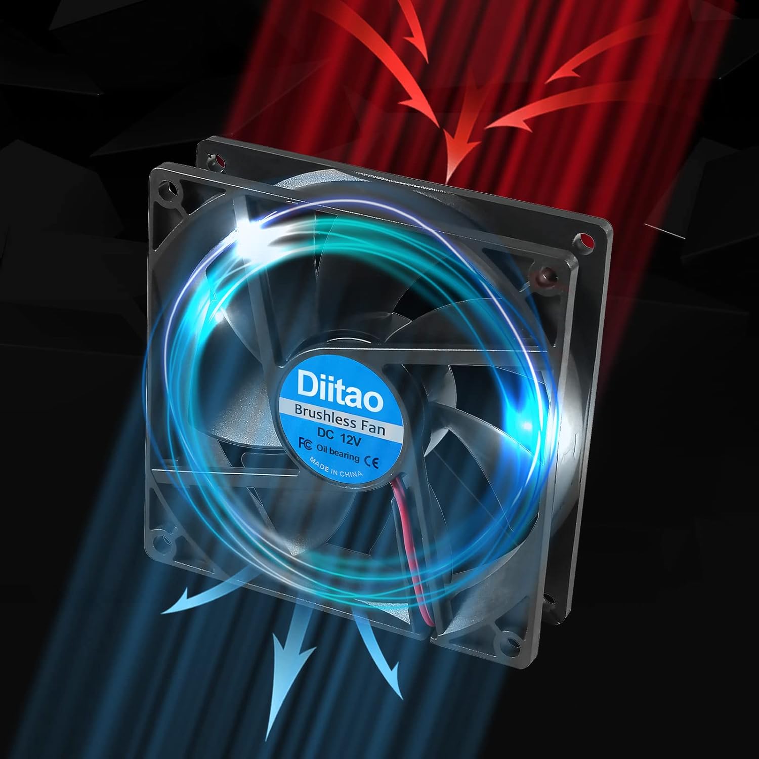 Diitao Diitao 2pcs 9225 12V Brushless DC Cooling Fan 92x92x25mm High Airflow for PC Case CPU Coolers Radiators 2000RPM 2 Pin - View 3 of 9