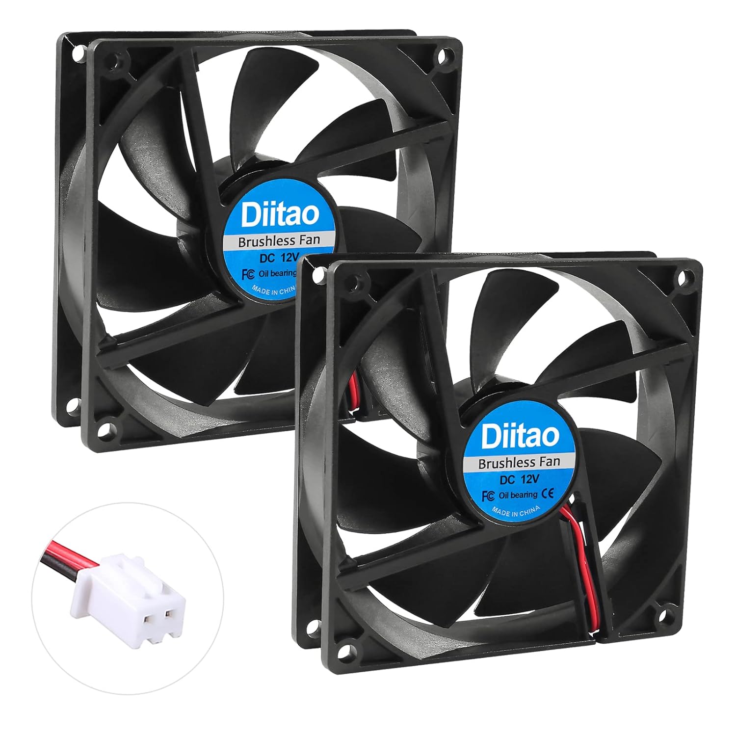 Diitao Diitao 2pcs 9225 12V Brushless DC Cooling Fan 92x92x25mm High Airflow for PC Case CPU Coolers Radiators 2000RPM 2 Pin