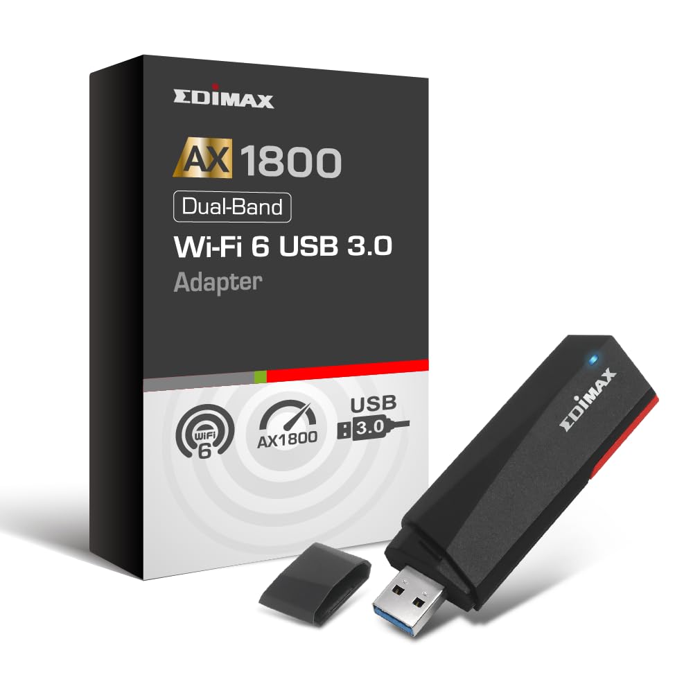 Edimax EDiMAX Wi-Fi 6 AX1800 USB 3.0 Adapter Dual Band High Speed MU-MIMO OFDMA Windows 10 11 Support EW-7822UMX