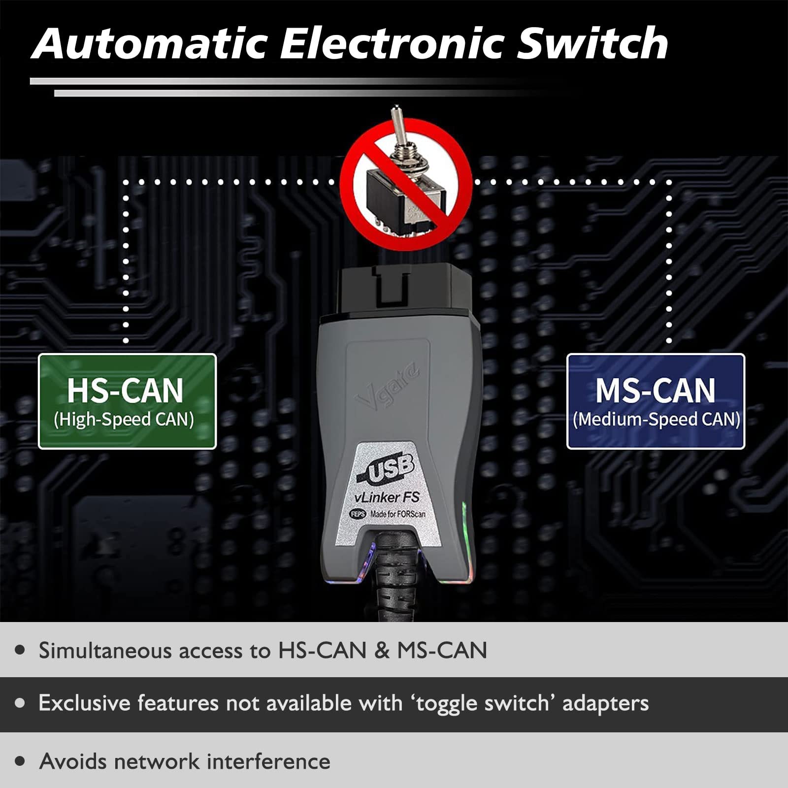 VLINKER FS OBD2 Scanner OBDII USB Adapter Code Reader Diagnostic Tool for FORScan with HS MS-CAN Auto Switch - View 2 of 6