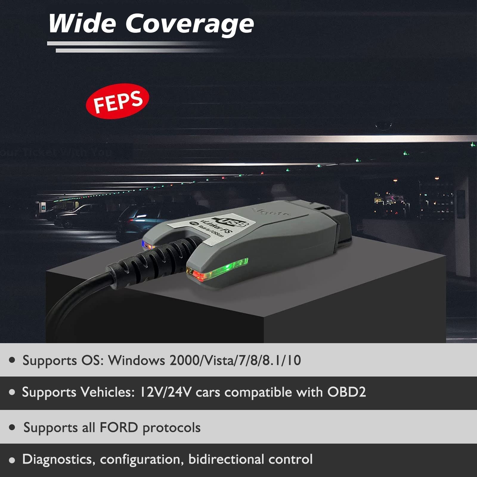 VLINKER FS OBD2 Scanner OBDII USB Adapter Code Reader Diagnostic Tool for FORScan with HS MS-CAN Auto Switch - View 5 of 6