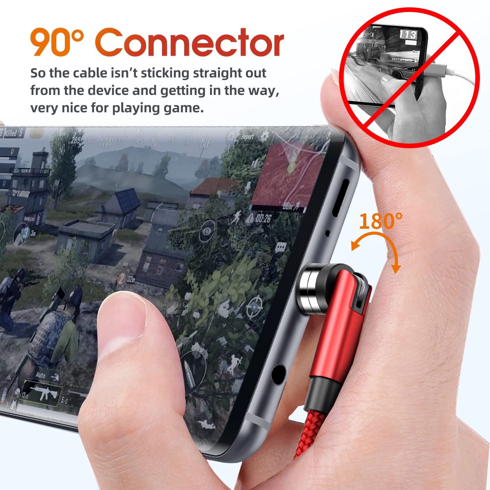 Ankndo Magnetic Charging Cable 3 Pack 10FT 540 Degree Rotating USB Charger with LED Light Nylon Braided for iProduct Micro USB Type C Devices Red - View 4 of 7