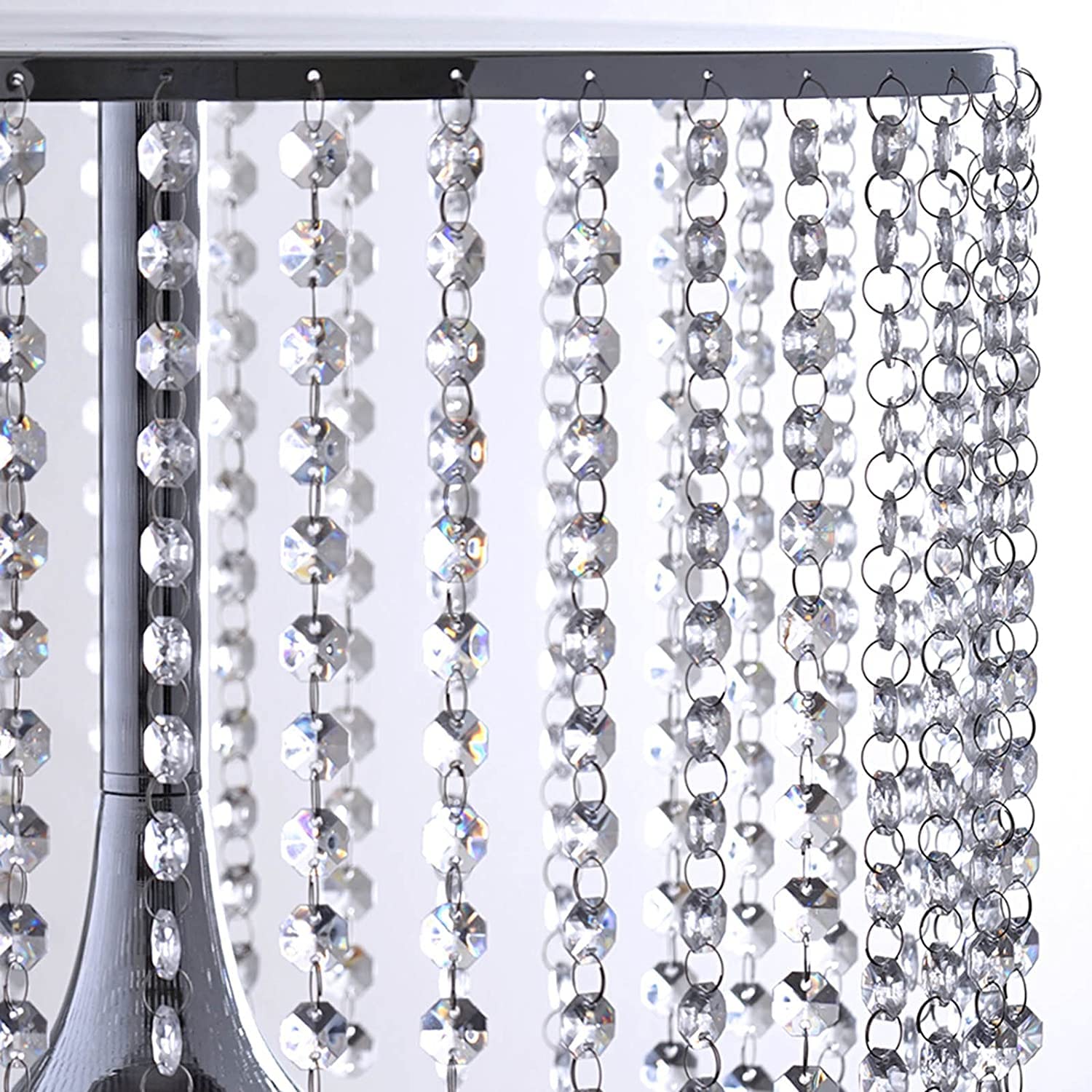 LoveCat 8 Inch Tall Metal Cake Stand with Round Base and Hanging Acrylic Crystals for Weddings Parties Events and Home Decor - View 5 of 8