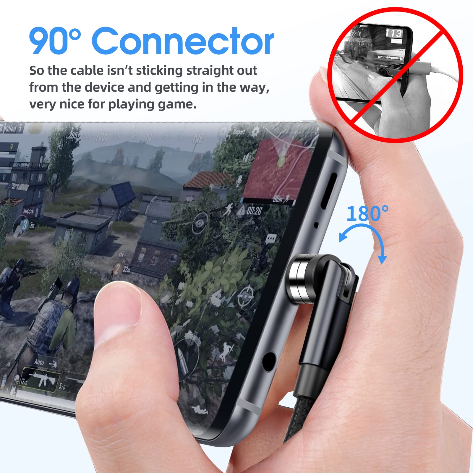 Ankndo Magnetic Charging Cable 3 Pack 10FT 540 Degree Rotating USB Charger with LED Light Nylon Braided for iProduct Micro USB Type C Devices Black - View 4 of 7