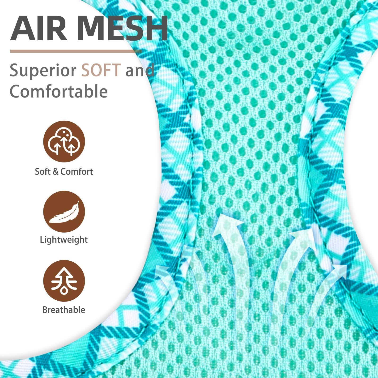 PUPTECK PUPTECK Dog Harness and Leash Set No Pull Soft Mesh Vest for Small Medium Dogs Reflective Green Size S - View 2 of 6