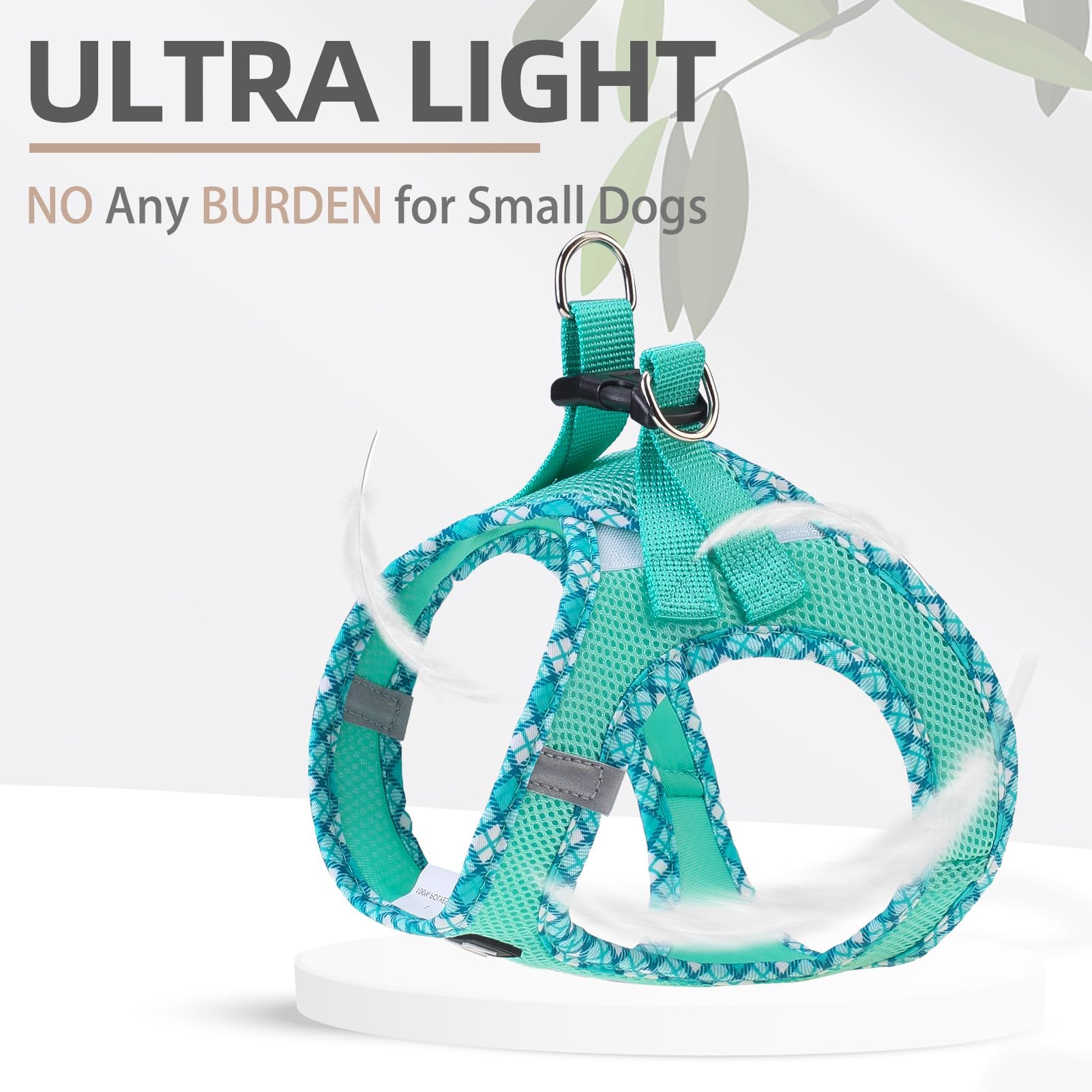 PUPTECK PUPTECK Dog Harness and Leash Set No Pull Soft Mesh Vest for Small Medium Dogs Reflective Green Size S - View 3 of 6