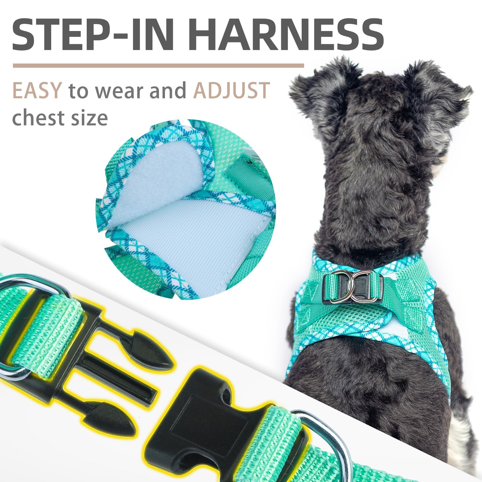 PUPTECK PUPTECK Dog Harness and Leash Set No Pull Soft Mesh Vest for Small Medium Dogs Reflective Green Size S - View 4 of 6