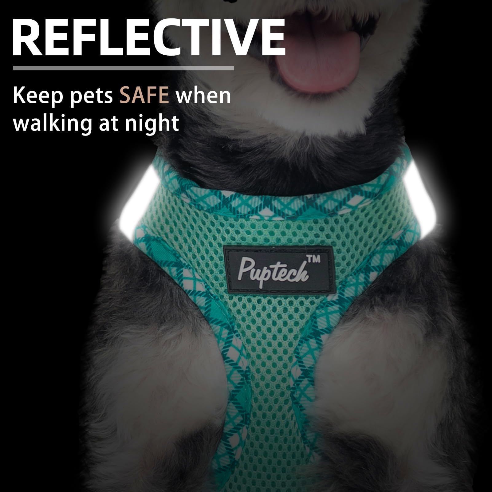 PUPTECK PUPTECK Dog Harness and Leash Set No Pull Soft Mesh Vest for Small Medium Dogs Reflective Green Size S - View 5 of 6