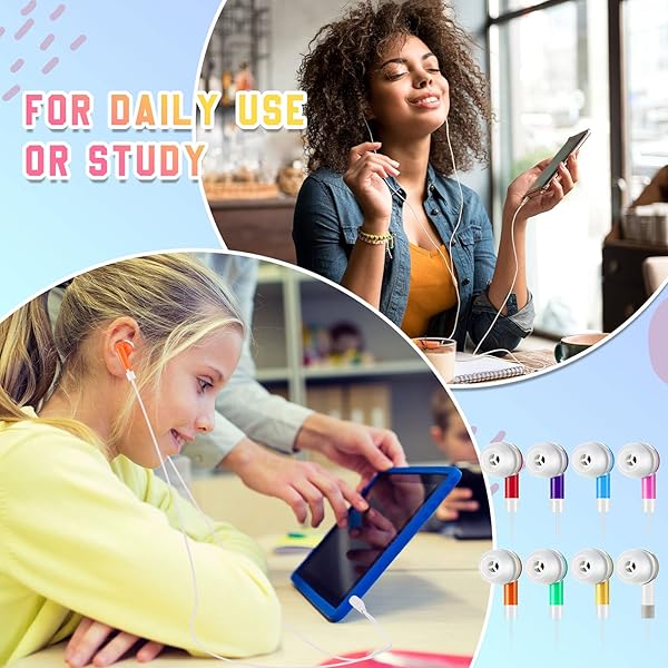 Macarrie 50 Pack Colorful Wire Earphones Macaron Colors Multi Colored Earbuds for Kids and Adults Compatible with Phone Computer Laptop School Use - View 3 of 9