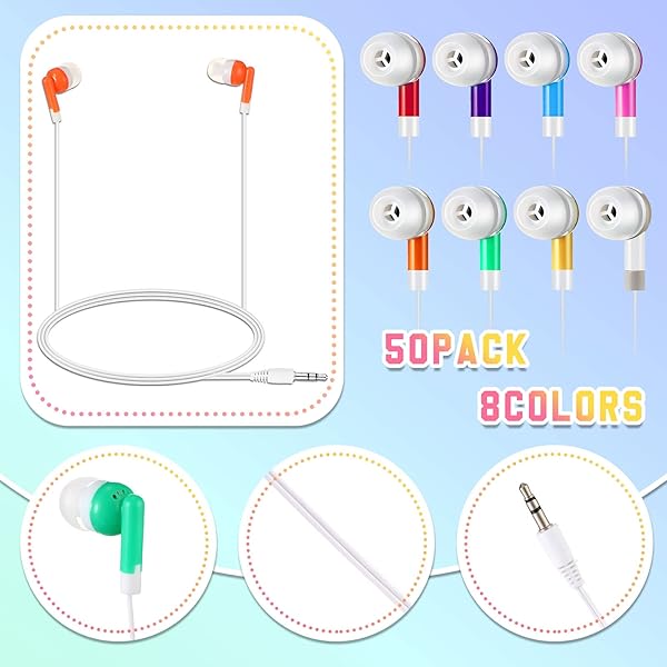 Macarrie 50 Pack Colorful Wire Earphones Macaron Colors Multi Colored Earbuds for Kids and Adults Compatible with Phone Computer Laptop School Use - View 4 of 9