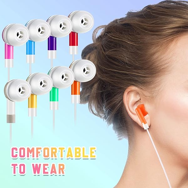 Macarrie 50 Pack Colorful Wire Earphones Macaron Colors Multi Colored Earbuds for Kids and Adults Compatible with Phone Computer Laptop School Use - View 5 of 9