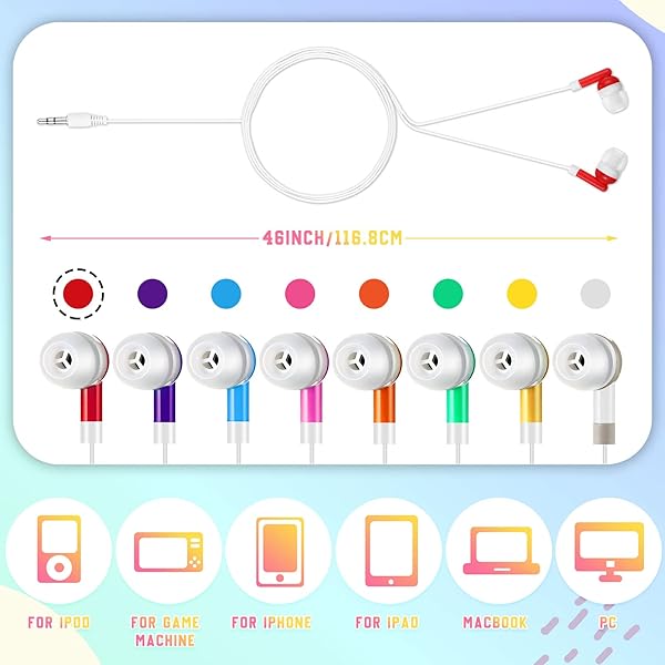 Macarrie 50 Pack Colorful Wire Earphones Macaron Colors Multi Colored Earbuds for Kids and Adults Compatible with Phone Computer Laptop School Use - View 6 of 9