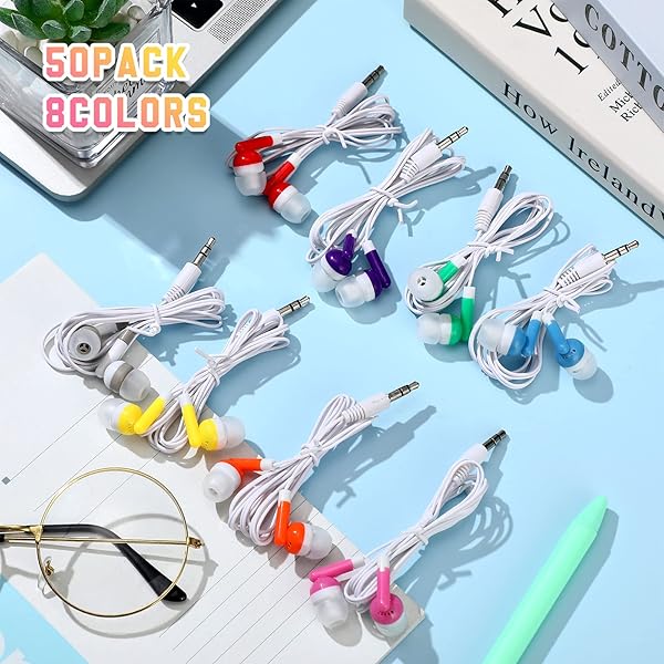 Macarrie 50 Pack Colorful Wire Earphones Macaron Colors Multi Colored Earbuds for Kids and Adults Compatible with Phone Computer Laptop School Use - View 8 of 9