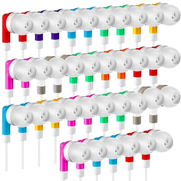 Macarrie 50 Pack Colorful Wire Earphones Macaron Colors Multi Colored Earbuds for Kids and Adults Compatible with Phone Computer Laptop School Use