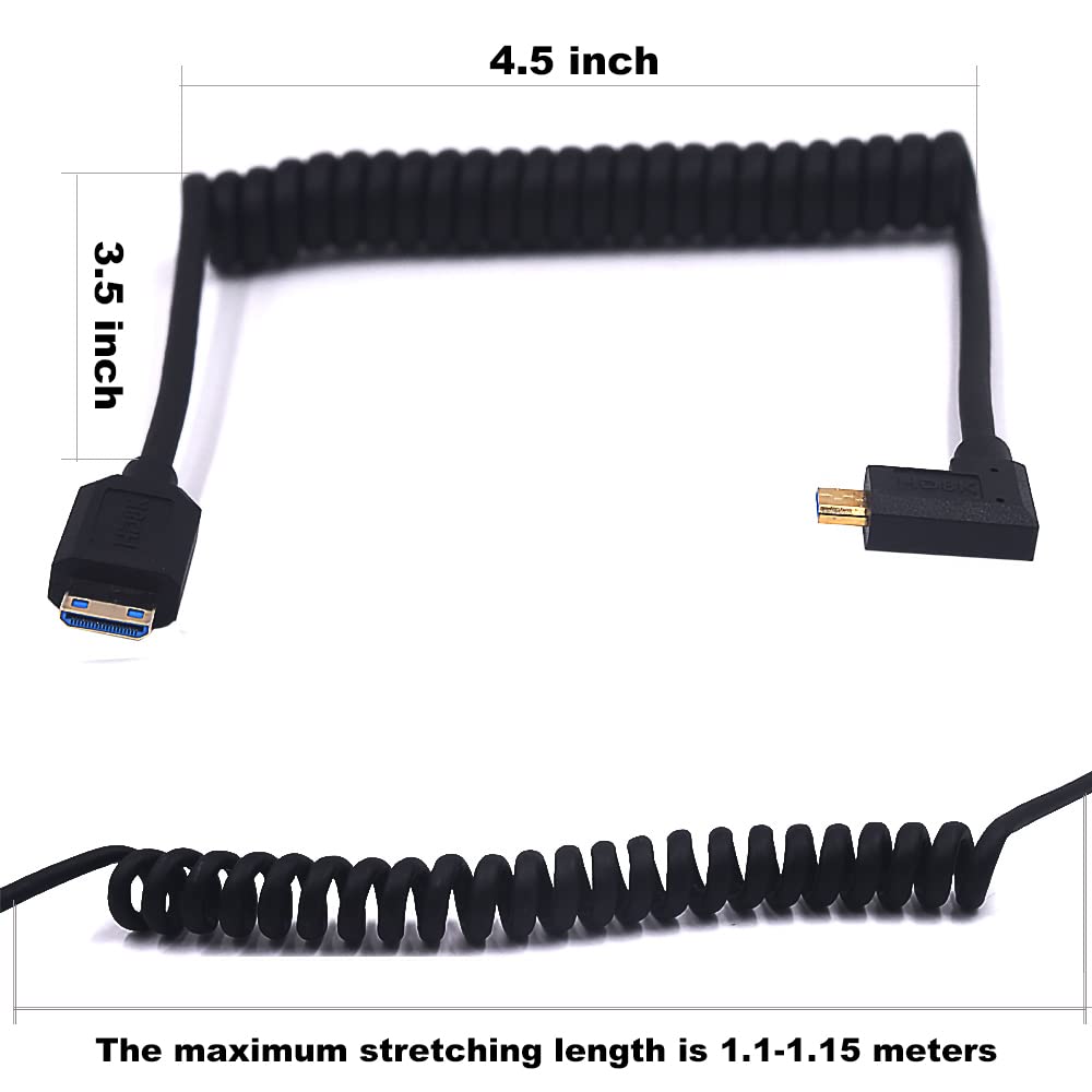 Kework Kework 4ft Micro HDMI to Mini HDMI 8K Coiled Cable Left Angle Adapter High Speed Ultra HD Dynamic HDR - View 3 of 9