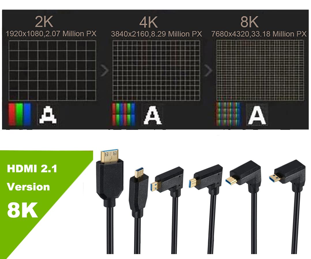 Kework Kework 4ft Micro HDMI to Mini HDMI 8K Coiled Cable Left Angle Adapter High Speed Ultra HD Dynamic HDR - View 5 of 9