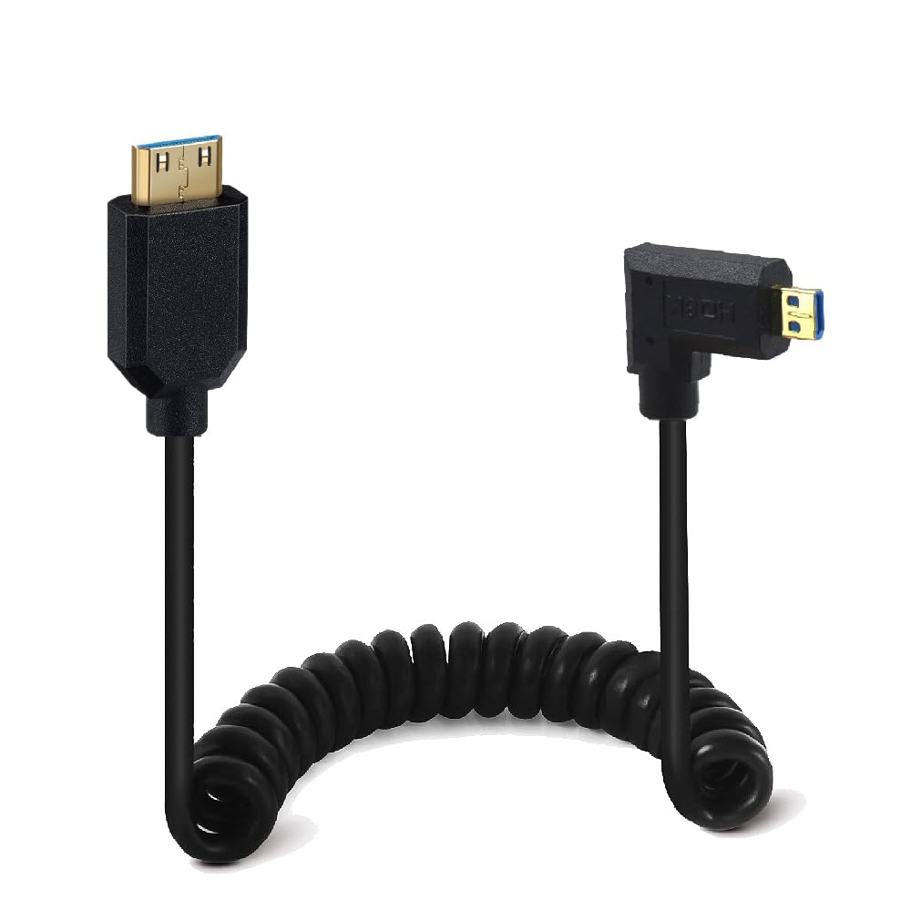 Kework Kework 4ft Micro HDMI to Mini HDMI 8K Coiled Cable Left Angle Adapter High Speed Ultra HD Dynamic HDR - View 8 of 9